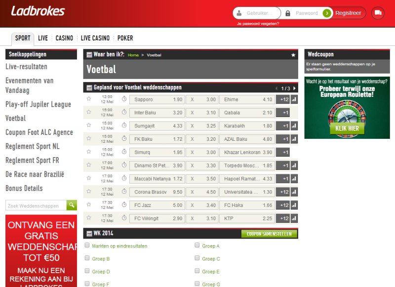 Voetbalwedden bij Ladbrokes