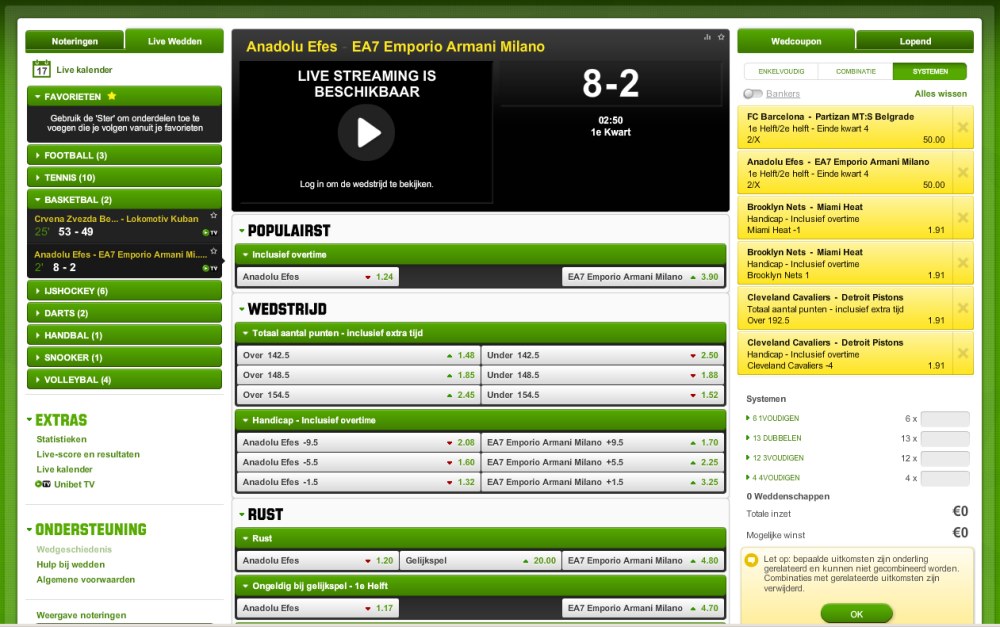 Live wedden bij Unibet